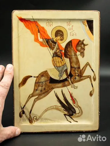 Икона "Святой Георгий Победоносец" дерево, ручная — красивый подарок
