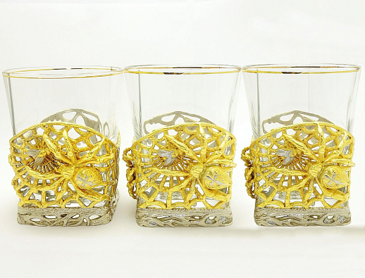 Бокалы для виски "Паук" 3шт. Позолота купить с доставкой Бокалы для виски "Паук" 3шт. Позолота