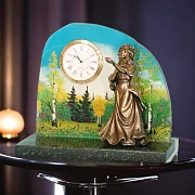Настольные часы «Золотая осень» из бронзы и змеевика — необычный подарок — фотография 1
