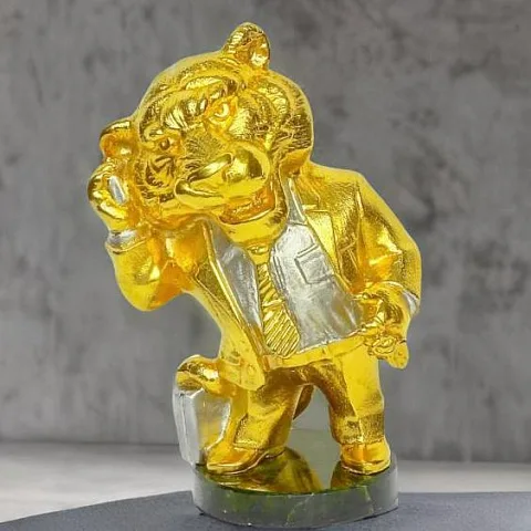 Подарочная бронзовая статуэтка «Деловой тигр» со змеевиком