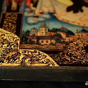 Икона на дереве "Спас с Архангелами" Ручная работа — красивый подарок — фотография 5